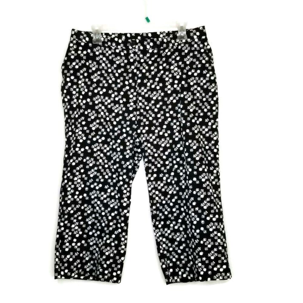 Alfred Dunner Capri Pants Womens 10 Black White Stretch Clamdigger 34x20 Pockets